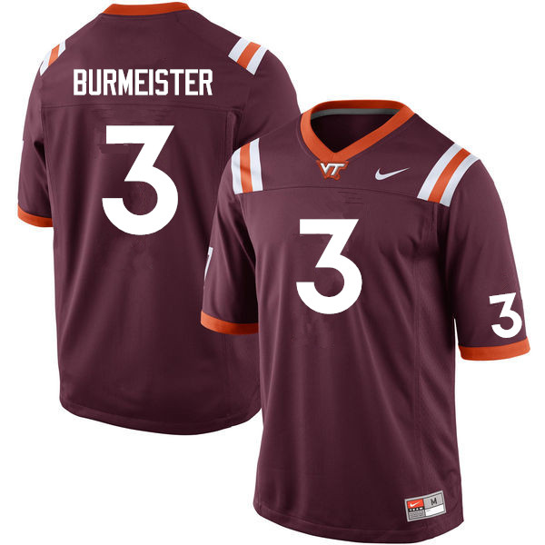 Men #3 Braxton Burmeister Virginia Tech Hokies College Football Jerseys Sale-Maroon